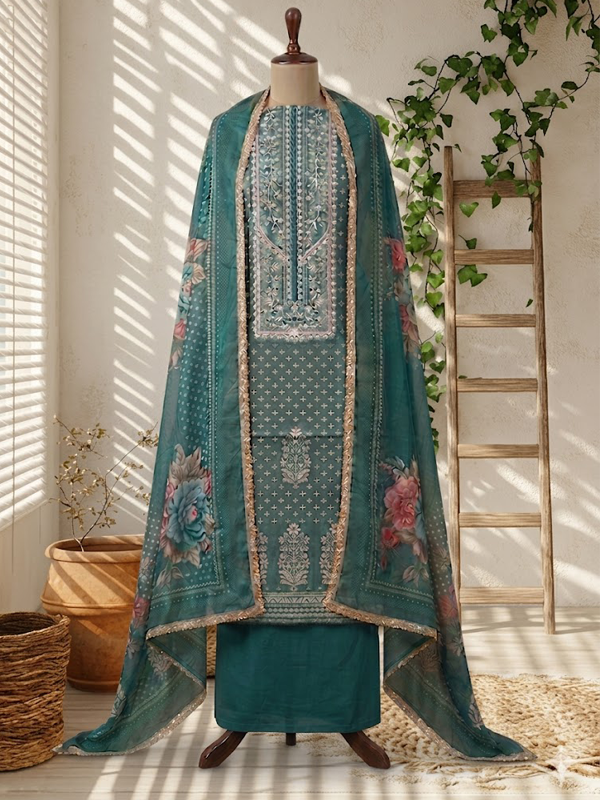 Teal Embroidered Suit